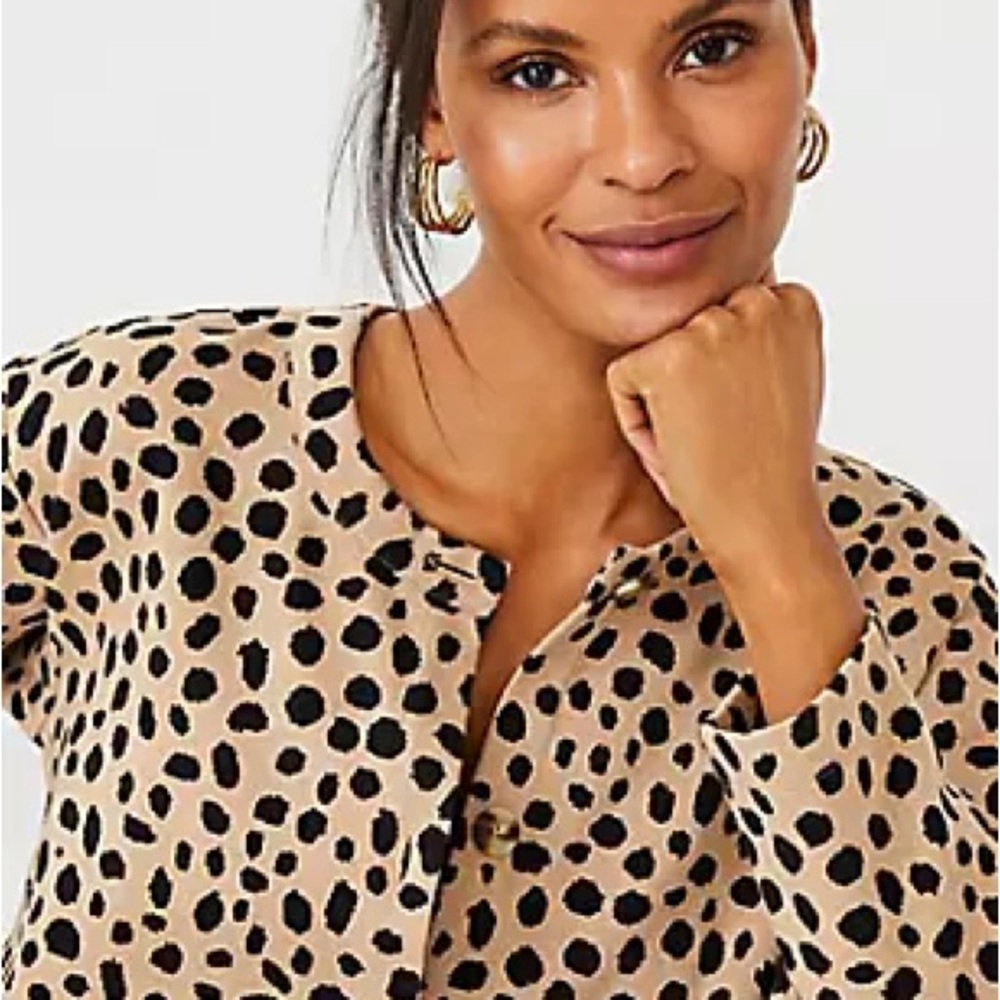 Ann Taylor Black and Tan Long Sleeve Blouse with Mandarin Collar